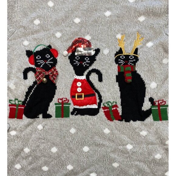 Karen Scott Sweater Top Women's 1X Gray CATS Sequins Holiday Graphic Relaxed NEW - Picture 7 of 14